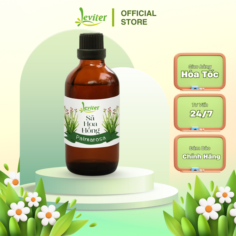 Tinh dầu Leviter Palmarosa- Sả hoa hồng 100ml - Có tính sát trùng, hạ sốt, tốt cho hệ tiêu hóa